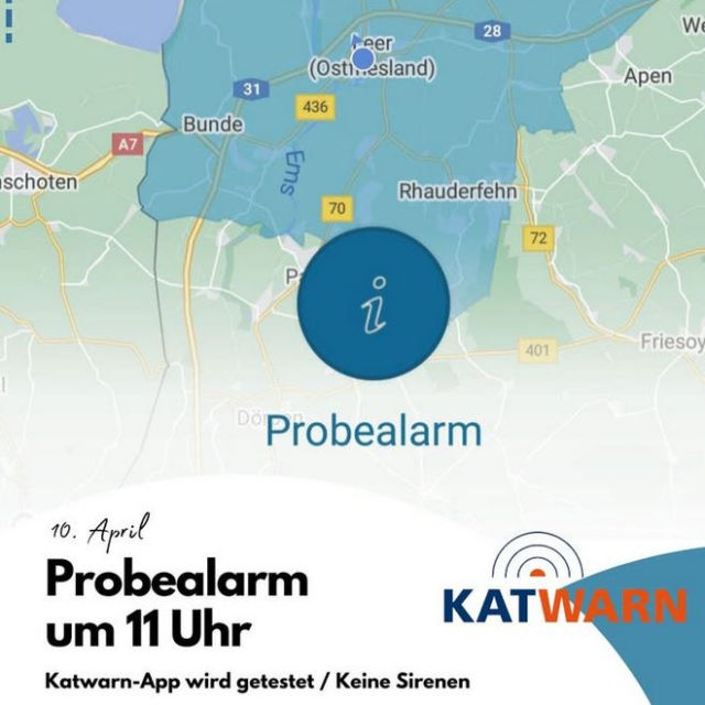 Am 10. April wird um 11 Uhr in ganz Ostfriesland ein Probealarm mit der Katwarn-App ausgelöst. Die Entwarnung folgt um 11.30 Uhr. Die Sirenen werden im Landkreis Leer nicht getestet.
#katwarn #landkreisleer #ostfriesland #vfdb_ortsverband_leer #amateurfunk